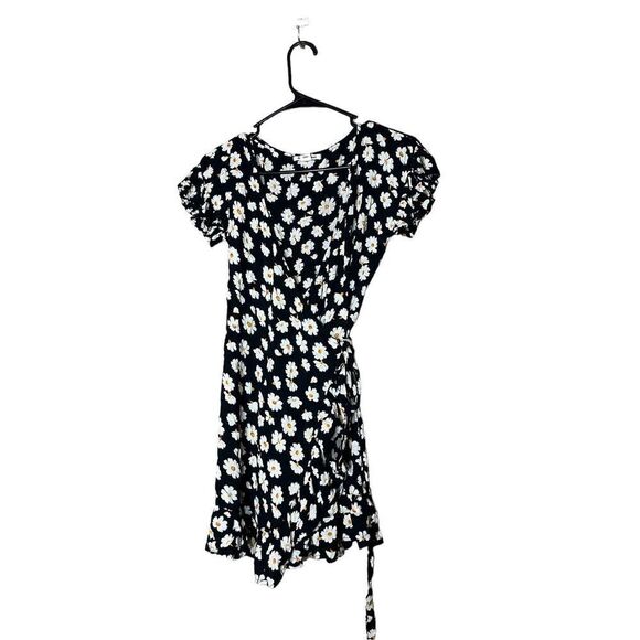 Billabong Black Flower Print Wrap Mini Dress‎ Size Small - Picture 1 of 9